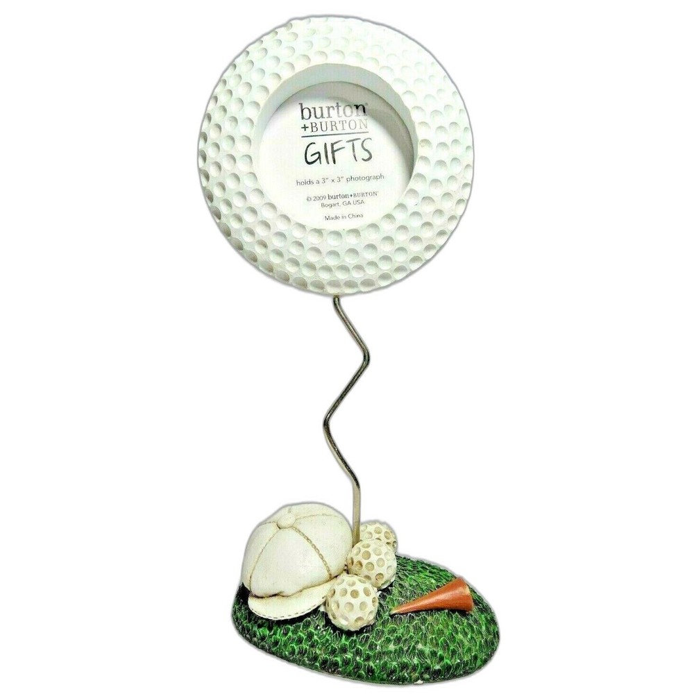 Golf Ball 3 x 3-inch Picture Frame Hat Tee Stand Ceramic Wire Stoneware Base
